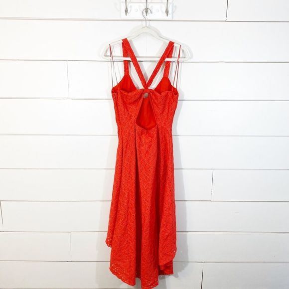 J.O.A. Melodrama Red Lace Wrap Front Midi Dress - Picture 3 of 8